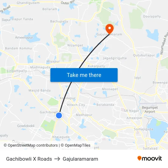 Gachibowli X Roads to Gajularamaram map