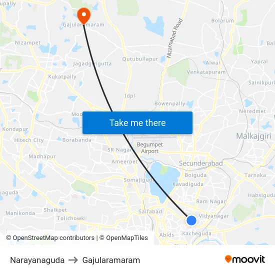 Narayanaguda to Gajularamaram map