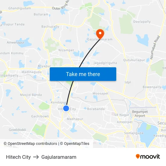 Hitech City to Gajularamaram map