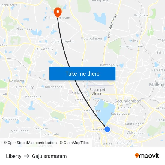 Liberty to Gajularamaram map
