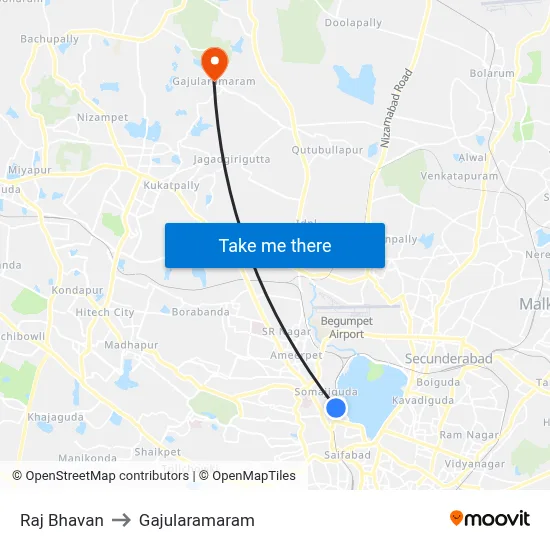 Raj Bhavan to Gajularamaram map