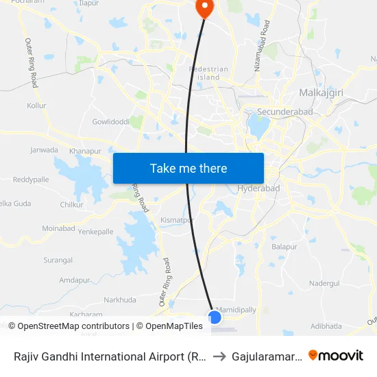 Rajiv Gandhi International Airport (R.G.I.A) to Gajularamaram map