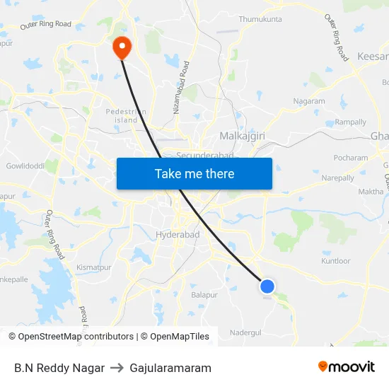 B.N Reddy Nagar to Gajularamaram map