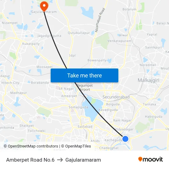 Amberpet Road No.6 to Gajularamaram map