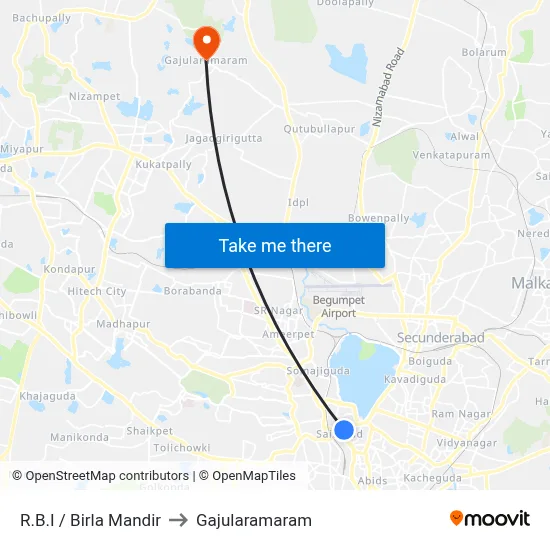 R.B.I / Birla Mandir to Gajularamaram map