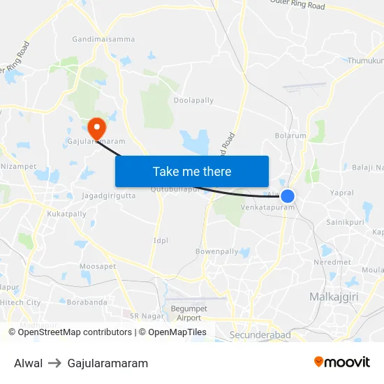 Alwal to Gajularamaram map