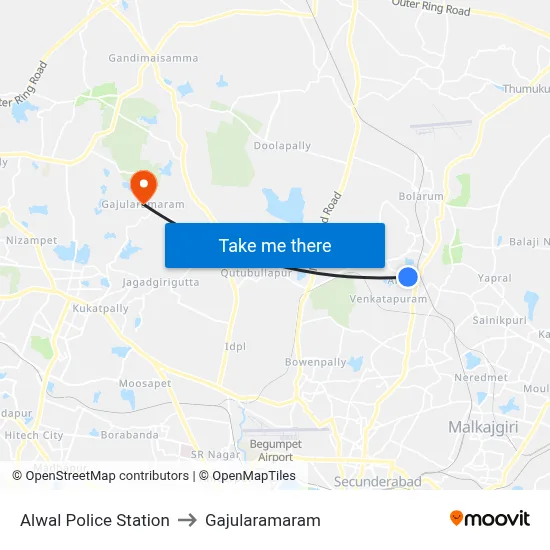 Alwal Police Station to Gajularamaram map