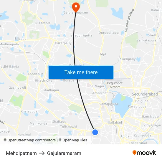 Mehdipatnam to Gajularamaram map
