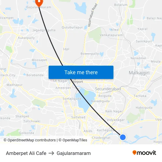 Amberpet Ali Cafe to Gajularamaram map