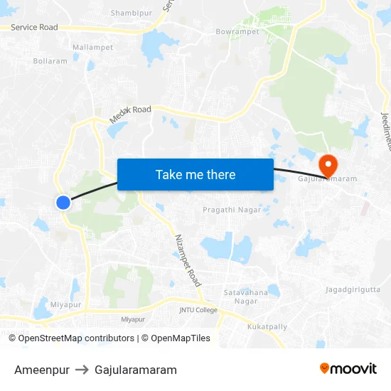 Ameenpur to Gajularamaram map