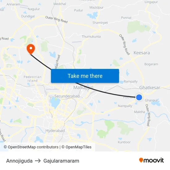 Annojiguda to Gajularamaram map