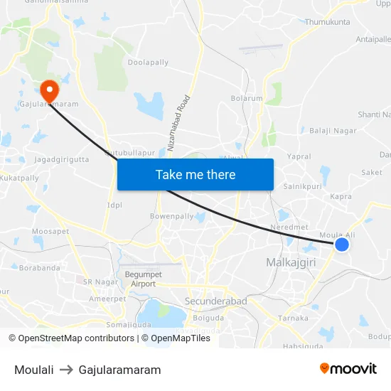 Moulali to Gajularamaram map