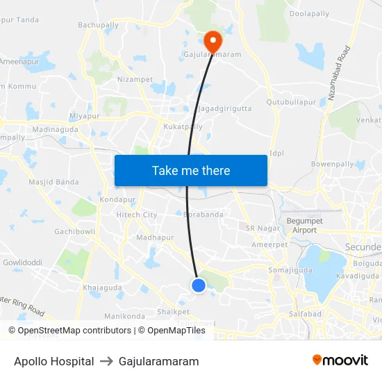 Apollo Hospital to Gajularamaram map