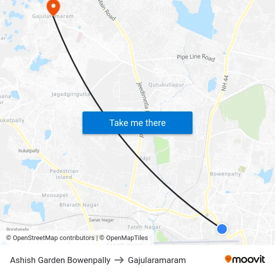 Ashish Garden Bowenpally to Gajularamaram map