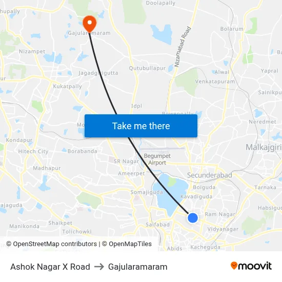 Ashok Nagar X Road to Gajularamaram map