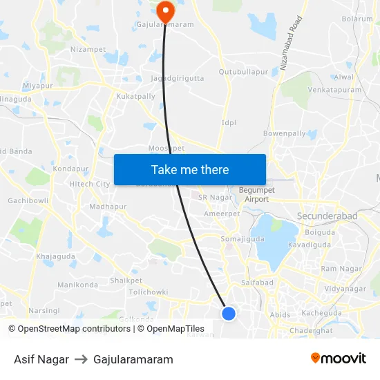 Asif Nagar to Gajularamaram map