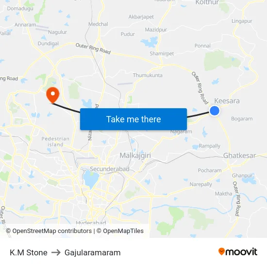 K.M Stone to Gajularamaram map