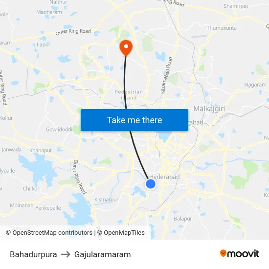 Bahadurpura to Gajularamaram map