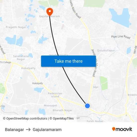 Balanagar to Gajularamaram map