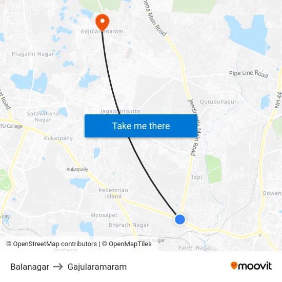 Balanagar to Gajularamaram map