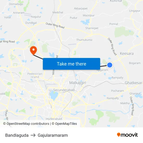 Bandlaguda to Gajularamaram map