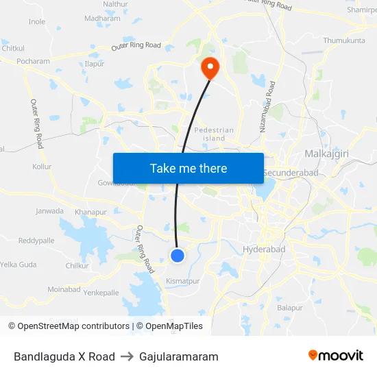 Bandlaguda X Road to Gajularamaram map