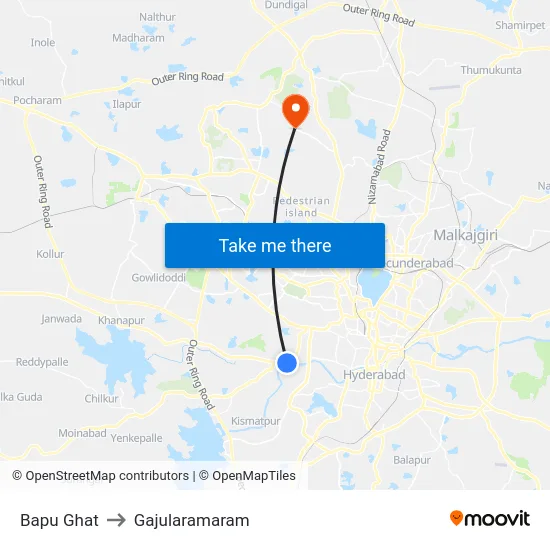 Bapu Ghat to Gajularamaram map