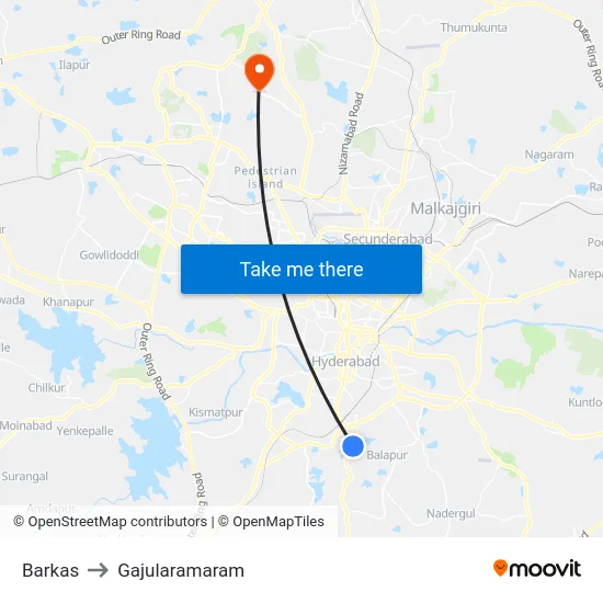 Barkas to Gajularamaram map
