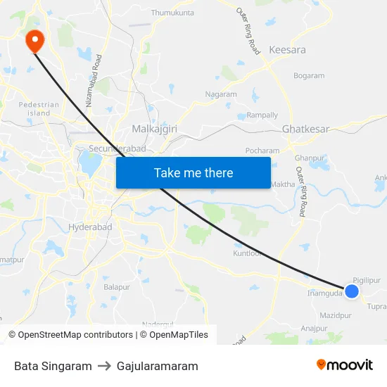 Bata Singaram to Gajularamaram map