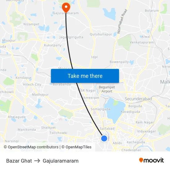 Bazar Ghat to Gajularamaram map