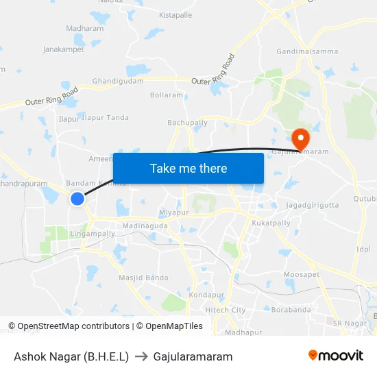 Ashok Nagar (B.H.E.L) to Gajularamaram map