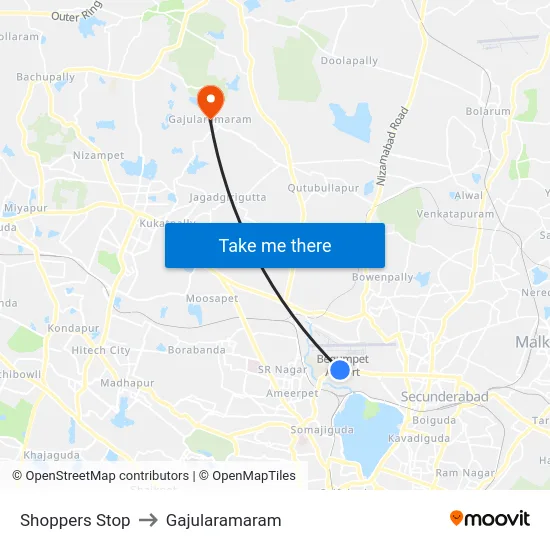 Shoppers Stop to Gajularamaram map