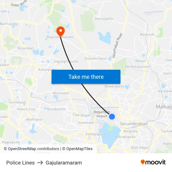 Police Lines to Gajularamaram map
