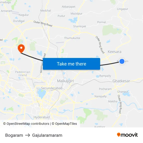 Bogaram to Gajularamaram map