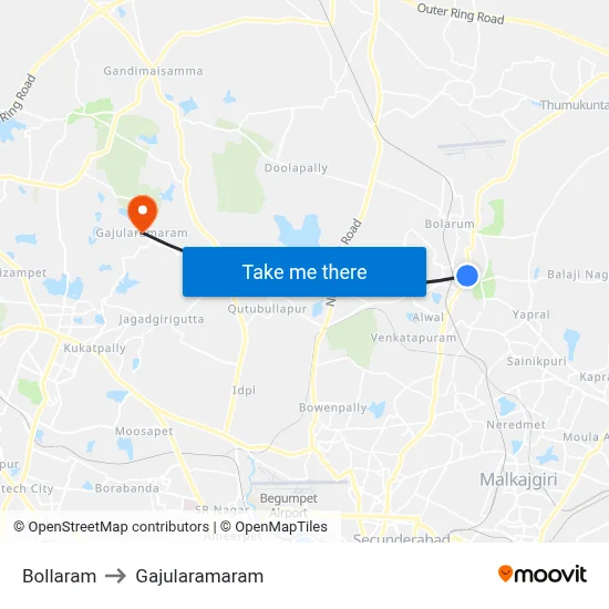 Bollaram to Gajularamaram map