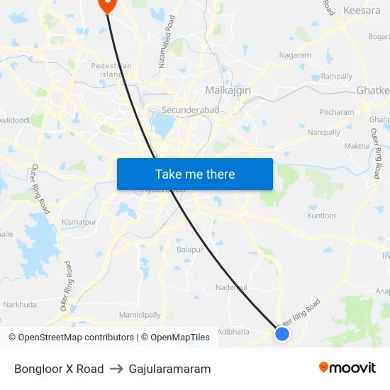 Bongloor X Road to Gajularamaram map