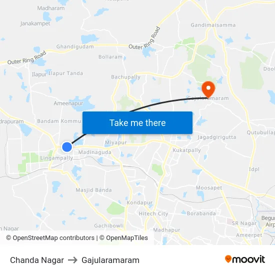 Chanda Nagar to Gajularamaram map