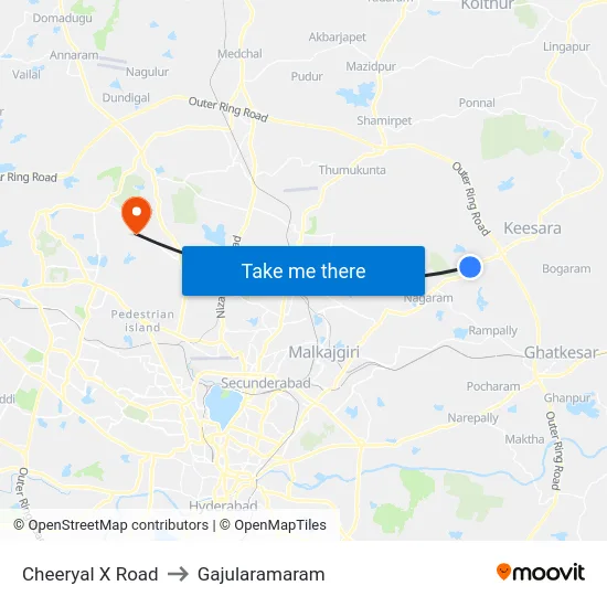 Cheeryal X Road to Gajularamaram map