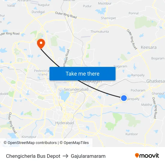 Chengicherla Bus Depot to Gajularamaram map