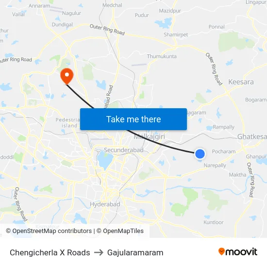 Chengicherla X Roads to Gajularamaram map