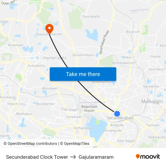 Secunderabad Clock Tower to Gajularamaram map