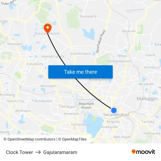 Clock Tower to Gajularamaram map
