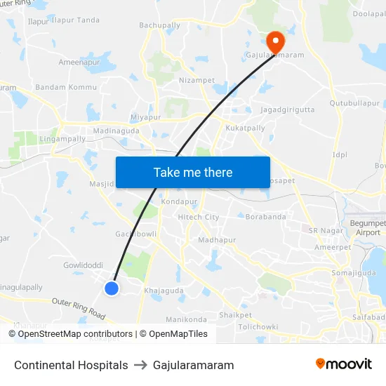 Continental Hospitals to Gajularamaram map