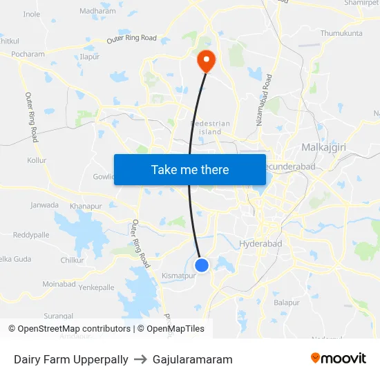 Dairy Farm Upperpally to Gajularamaram map