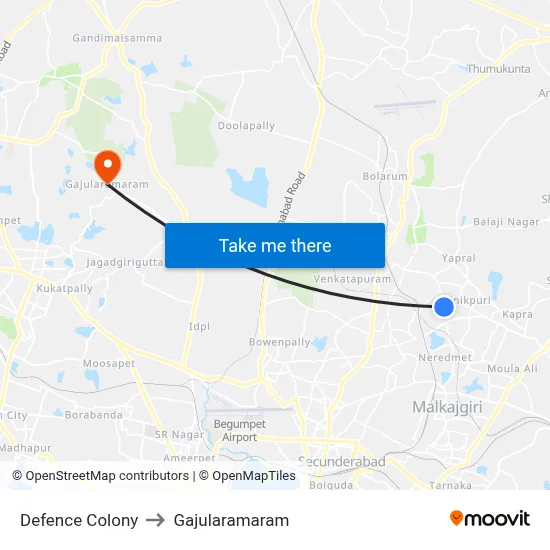Defence Colony to Gajularamaram map