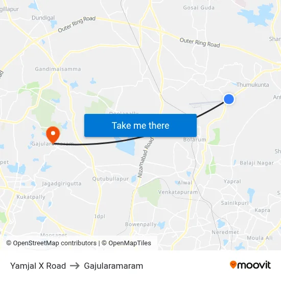 Yamjal X Road to Gajularamaram map