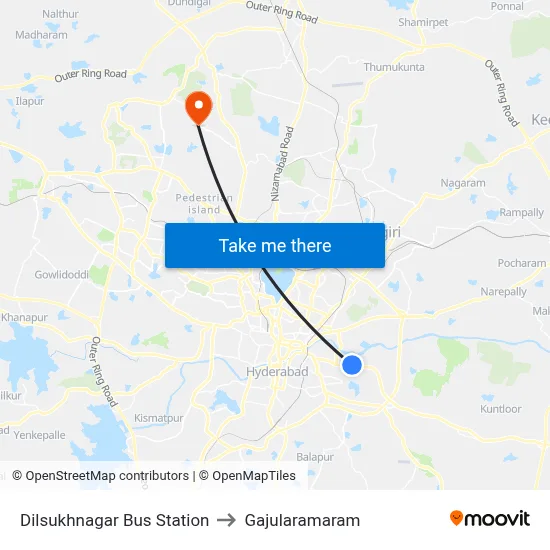 Dilsukhnagar Bus Station to Gajularamaram map