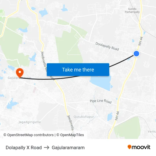 Dolapally X Road to Gajularamaram map