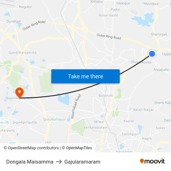 Dongala Maisamma to Gajularamaram map