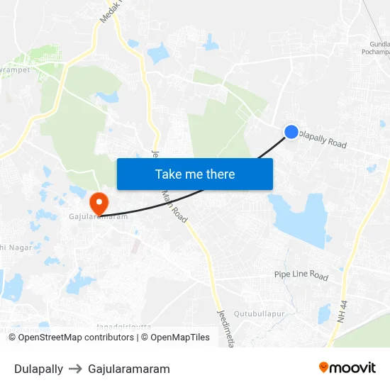 Dulapally to Gajularamaram map